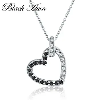 

Heart Black & White Silver Eternity Band Fine Jewelry Trendy Engagement Necklaces for Women Cute Wedding Pendants P185