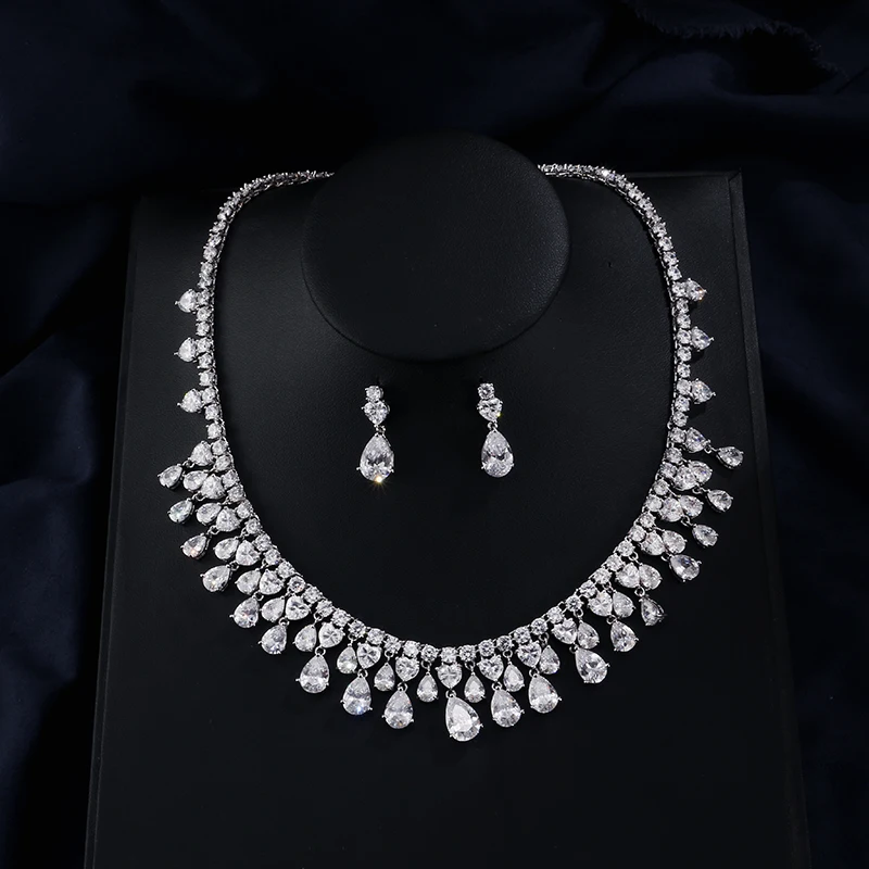 

UILZ 2 Color Choice Exclusive High Quantity Water Drop Cubic Zirconia Jewelry Set For Women Wedding Engagement Bijoux US254