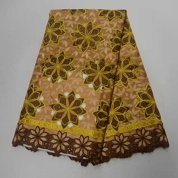 

2018 New Arrivals Gold Color African Cotton Embroidered Lace Fabrics French Swiss Voile Fabric With Stones Nigerian For Wedding