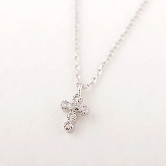Rhinestone Cross Necklace In Silver.jpg