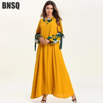 

Elegant Ethnic Print Maxi Dress Muslim Abaya Loose Long Robe Gowns Kimono Middle East Eid European Ramadan Islamic Clothing