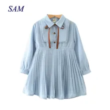 Осеннее платье для девочек, шифоновое плиссированное платье с длинными рукавами и галстуком-бабочкой для колледжа, детская одежда