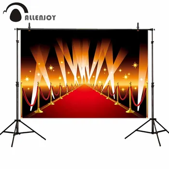 

Allenjoy photo backdrops red carpet spotlight honor lights golden railings party bright photographic background photoboard