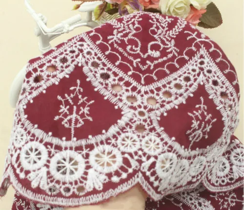 Cotton Cloth Lace Fabric Positioning Bilateral Embroidery 138CM DIY Fabric Baby Clothes Skirt Home Textile Accessories - Цвет: Jujube red