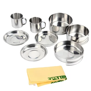 

8pcs Stainless Steel Outdoor Multi-purpose Cookware Lunch Box Set Camping Cookware Outdoor Cookware Set