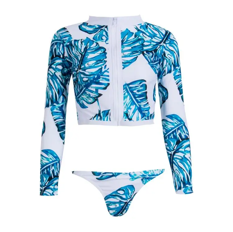 New Style Women Summer Bikini Set Beachwear Swimwear Long Sleeve Zipper