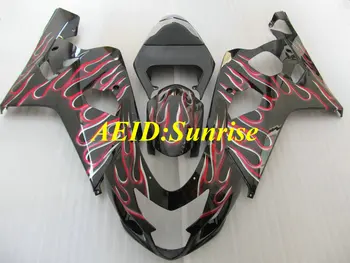 

Motorcycle Fairing kit for SUZUKI GSXR600 750 K4 04 05 GSXR 600 GSXR 750 2004 2005 ABS Double Flames black Fairings+gifts SA44