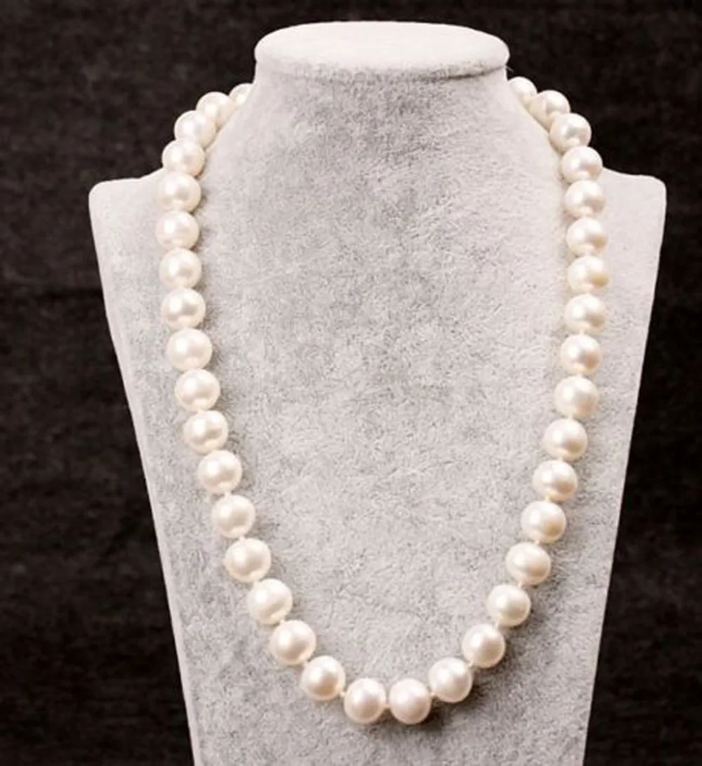 

FREE SHIPPING HOT sell new Style >>>>HOT Genuine ROUND 9-10mm White Pearl Necklace 25" Cultured Freshwater