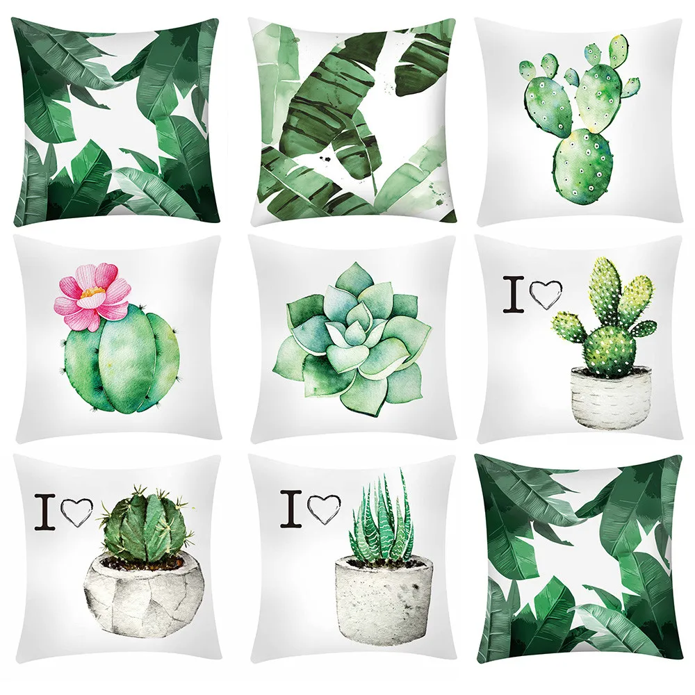 

Cactus Banana Leaf Print Pillow Cover Polyester Sofa Car Cushion Cover Home Decor funda de almohada