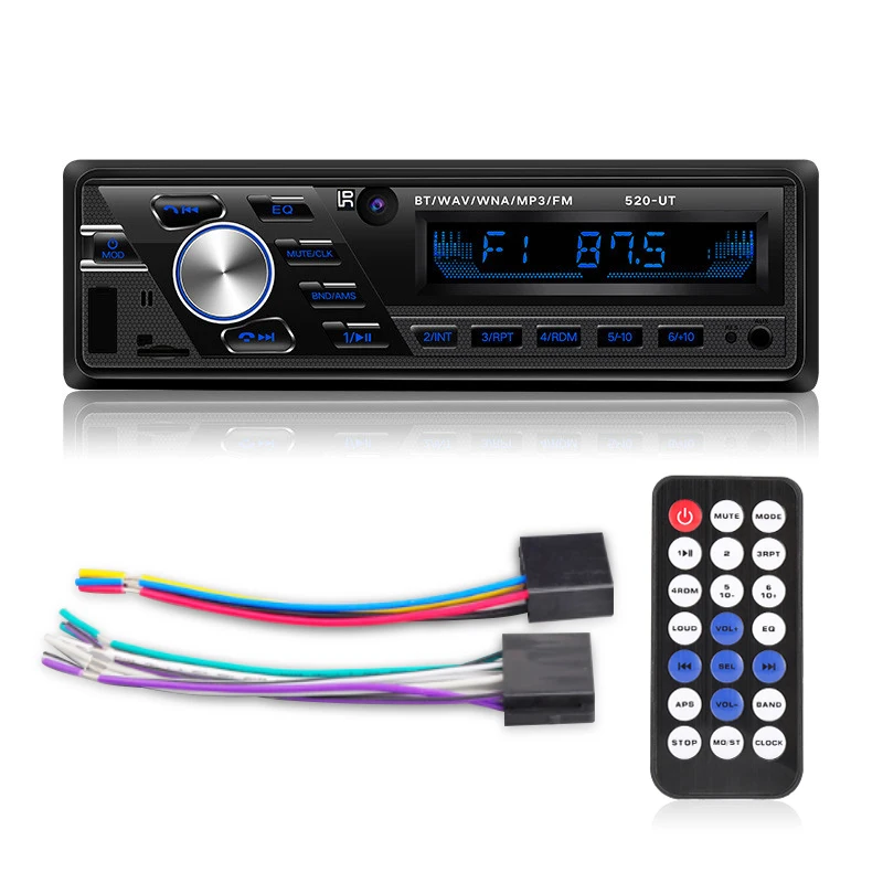 Online Auto radio 12 V 24 V coche camión Radio Bluetooth 1din coche reproductor estéreo teléfono AUX ISO interfaz MP3 FM USB Radio Control remoto