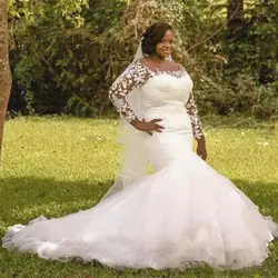 2019 новый африканский Потрясающие длинным рукавом Русалка свадебное платье Кружева Свадебные платья