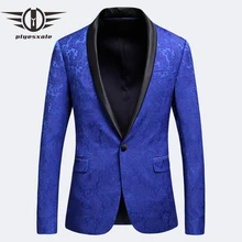 Шаль блейзер с воротником для мужчин Slim Fit Королевский синий жаккард блейзер для мужчин цветочный узор Jaqueta Masculina 5XL Выпускной костюм Homme Q203