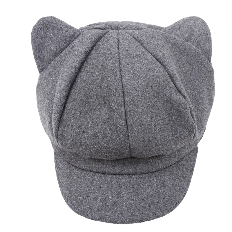 Новая однотонная шерстяная войлочная кепка газетчика, корейская мода, кошачьи ушки, восьмиугольная кепка для женщин, Осень-зима, художника, берет шляпа художника