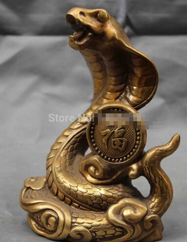 

0 8 Chinese Folk Copper Bronze Feng shui Lucky Zodiac Snake serpent Art Statue
