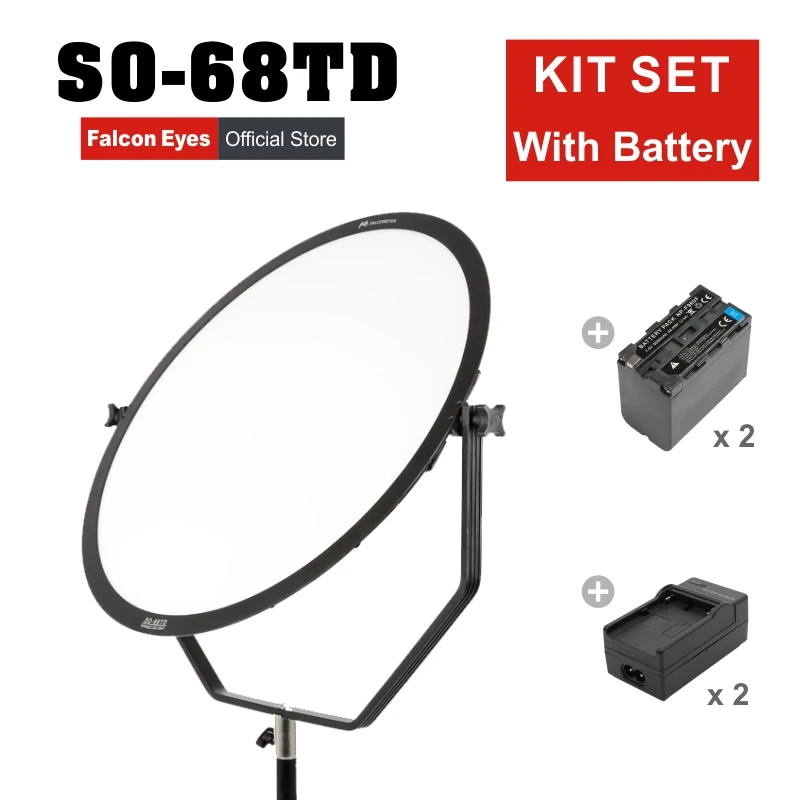 

Falcon Eyes 68W LED Panel Dimmable High CRI95 3000-5600K Lighting Video Film Studio Photography Continuous Light SO-68TD kit set