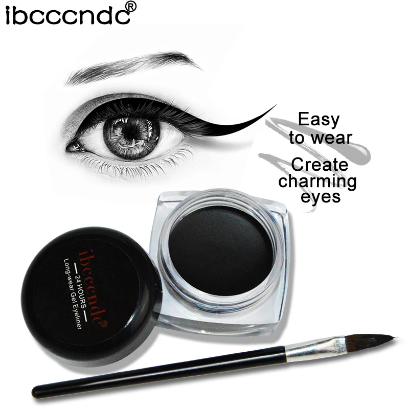 

Fashion 1pc Easy to wear Black Waterproof Eyeliner Gel Makeup Cosmetic Gel Eye liner Gel Cream With Brush For Girls Hot Sales