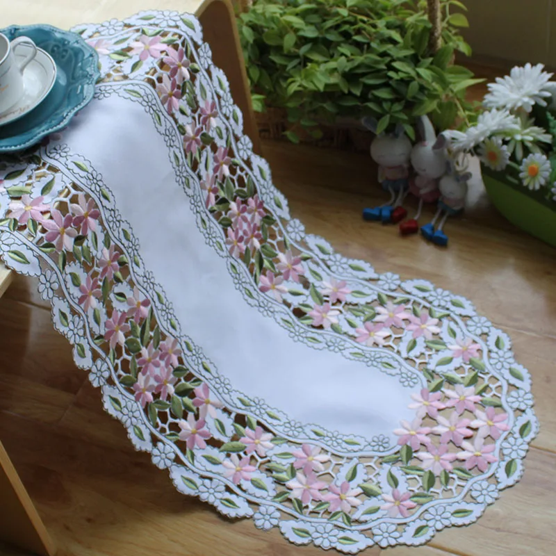 

57*120cmVintage Embroidered Lace Rectangular Tablecloth For Wedding Party Event Banquet Home Table Decoration Supply Table Cover