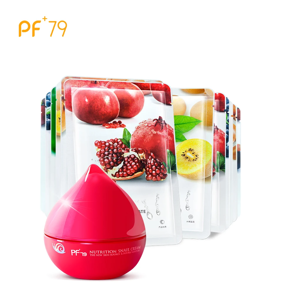 

PF79 High Quality Snall Cream 50ml+6pcs Fruit Extracts Face Mask Moisturizing Whitening Anti Aging Oil Control Skin Care Set