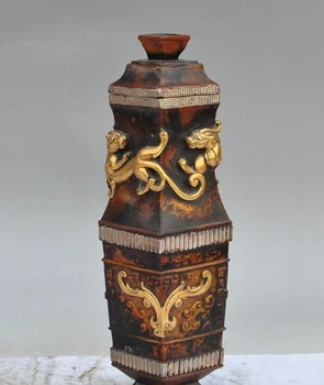 

11" chinese red copper gold Brave troops beast statue Tanks Crock Vase Jar