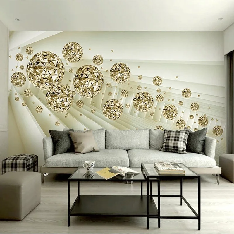

European Style 3D Stereo Abstract Space Golden Ball Photo Wallpaper Living Room Hotel Luxury Interior Decor Murals Papier Peint