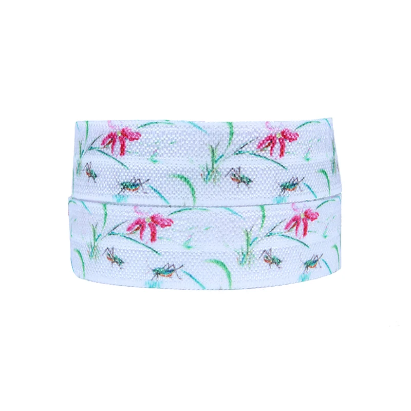 

Spring season foe 15mm flower and insect printed fold over elastic
