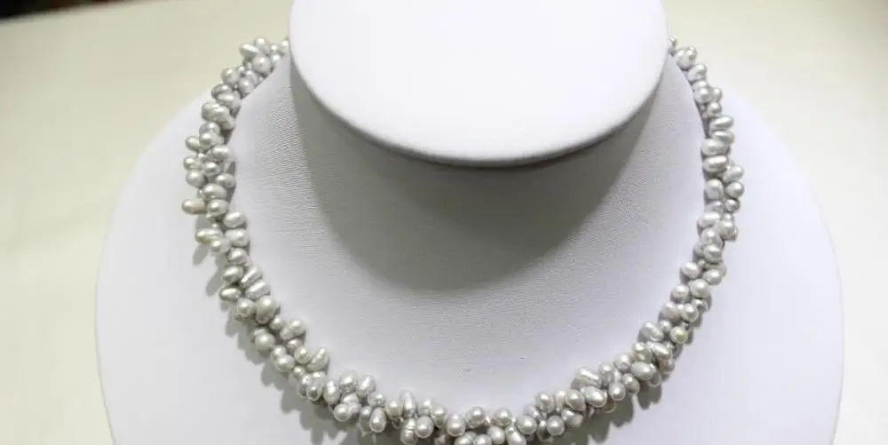 

2 strands twist Gray 4x6mm freshwater pearl Style Necklace 18INCH a(5.18)