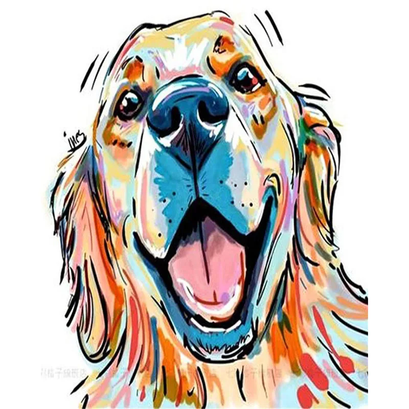

smile Golden Dog head Animal DIY Digital Painting By Numbers Modern Wall Art Canvas Painting Unique Gift Home Decor 40x50cm