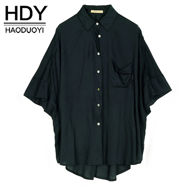 

HDY Haoduoyi Fashion Asymmetrical Tops Women Batwing Sleeve Female Chiffon Shirts Casual Solid Single Button Blouses Shirts