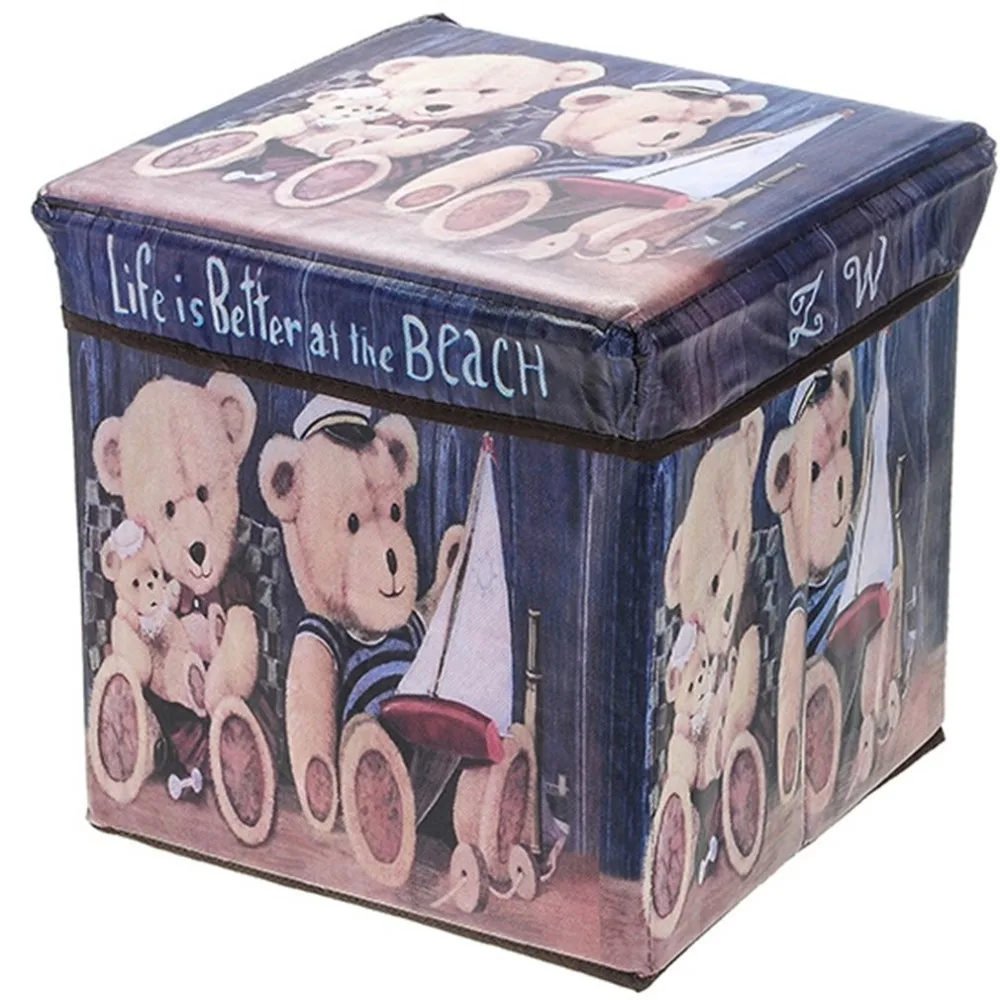 

Fashion Vintage Print Film Storage Box Large Capacity Toys Storage Stool Multifunctional With Lid Folding Storage Organizer