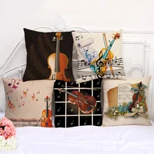 Декоративная подушка, чехол для подушки, музыкальная скрипка, цветной принт, чехол для подушки, 17,5 дюймов, хлопок, из льна для стула, наволочка для подушки C1085