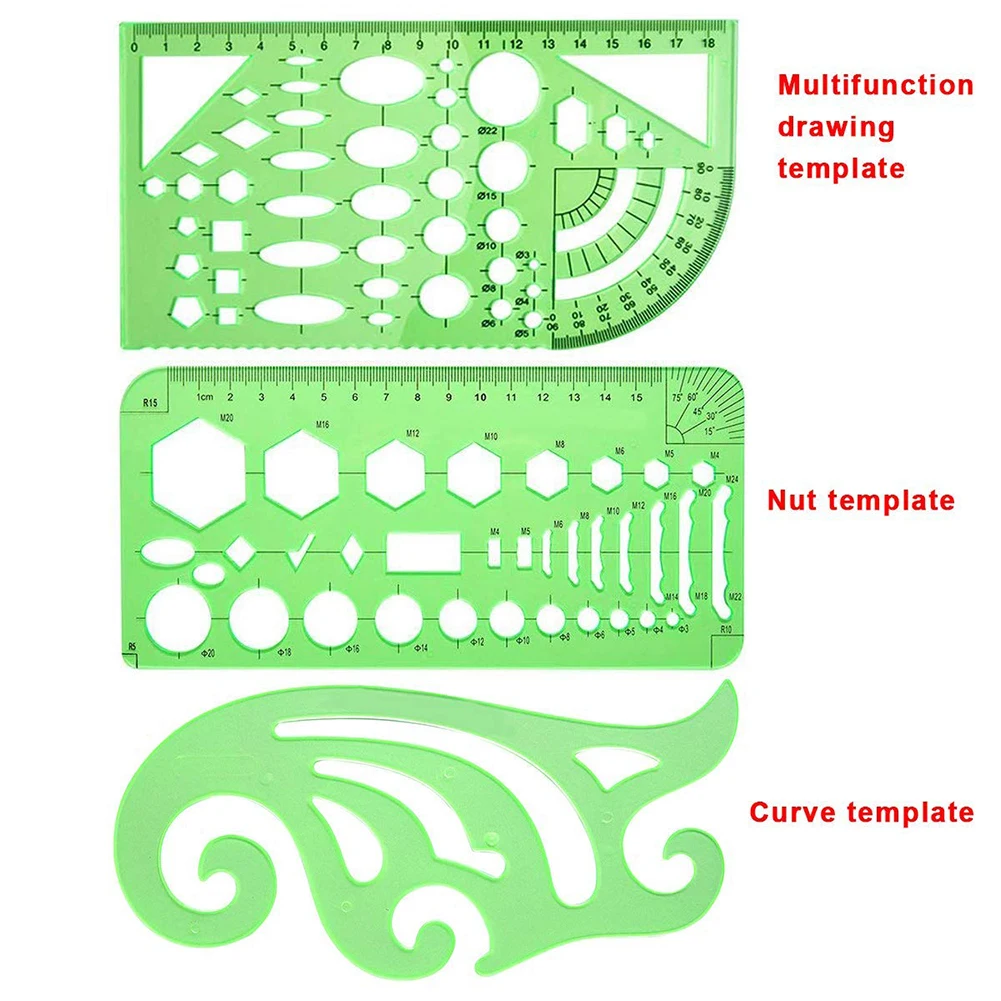 11 Pcs Geometry Stencils Set Drawings Templates Learn Wide Usage Measuring Work Office Rulers Architecture Multifunction Student