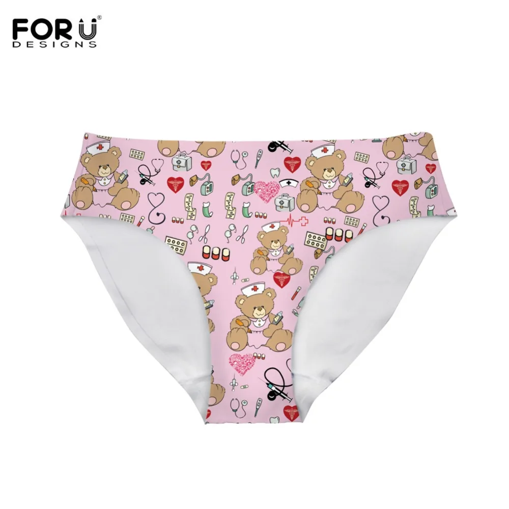 

FORUDESIGNS Pink Doctor Bear Printing Women Briefs Sexy Comfortable Satin Seamless Brand Girls Underwear Panties Ropa interior