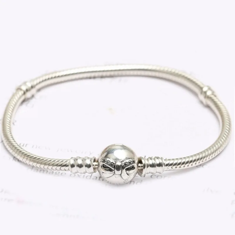 

Fashion Snake Bone Chain 925 Sterling Silver Bracelet Bow Round Clip Original Bracelet DIY Suitable for Women Support Wholesale