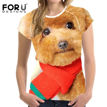 

FORUDESIGNS Women T Shirt Brand Clothing Short Sleeve Top Tees for Female Cute Teddy Pattern Round Neck Comfort Tops Soft Cloth