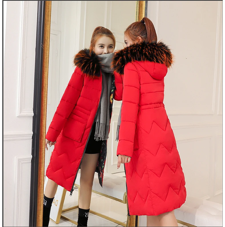 Women long parkas coat-25degrees both side wear Thicken warm big fur collar jacket coats Casual female winter outwear parkas