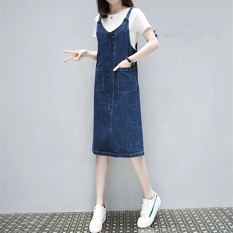 2019 Women Summer Casual Spaghetti Strap Denim Dresses Pockets Elegant Cowboy Fashion Feminino Lady Jeans Dress Plus size XL-5XL