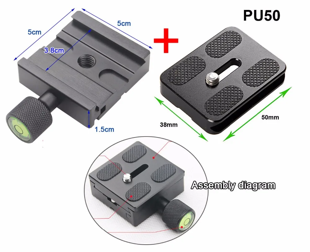

Camera Monopod Tripod Head Quick release plate PU50 + plate fixture 38mm Universal for Camera Monopod Professional Tripod