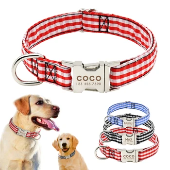 

Nylon Dog Collar Personalized Engraved Pet Puppy ID Tag Collar Anti-lost Nameplate Collars Adjustable For Small Medium Dog S M L