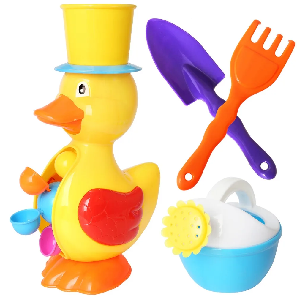 4PCS 14&quot Duck Waterwheel Bath/Beach Toys Color random Set Shovels Rakes Sprinkler Sand Bucket Party Favors for Kid(6231) | Игрушки и