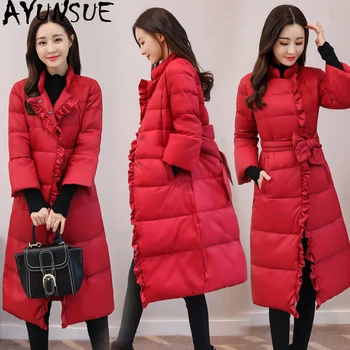 

AYUNSUE Winter Jacket Women Red Down Cotton Coat Parka Padded Slim Women's Jackets Long Coat Parkas Mujer Jaqueta Feminina KJ739