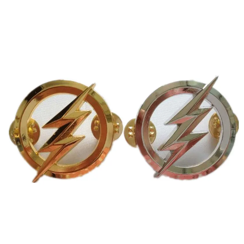 

US The Flash Metal Badges Personality Badge Pin Gold and Silver