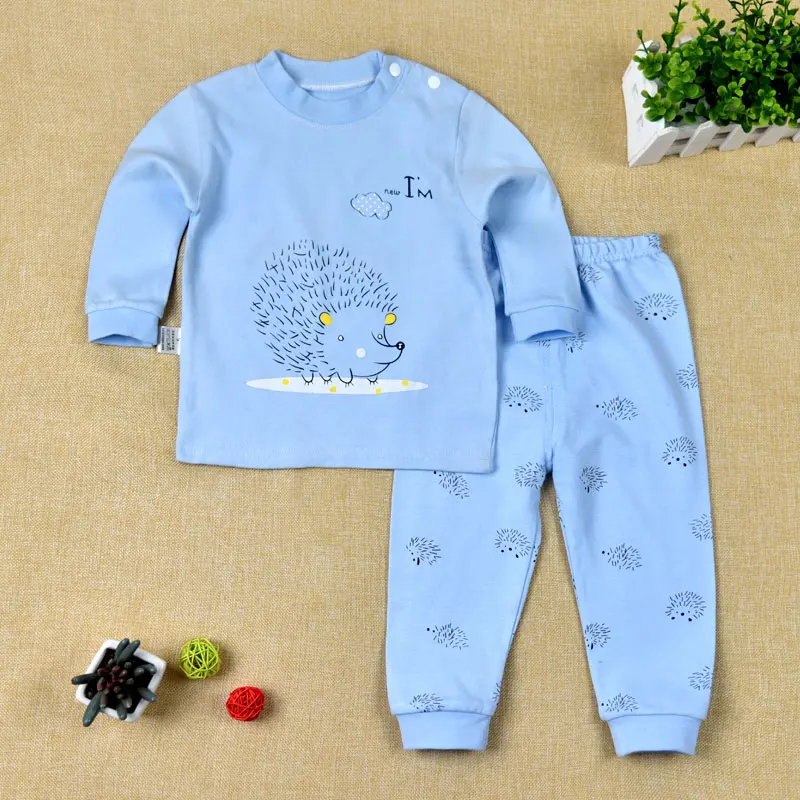 Пижамы для новорожденных, одежда для сна, костюм для сна, комплект из топа и штанов, хлопок, для младенцев 9, 12, 18, 24 месяцев, плотно прилегающий - Цвет: Blue Hedgehog