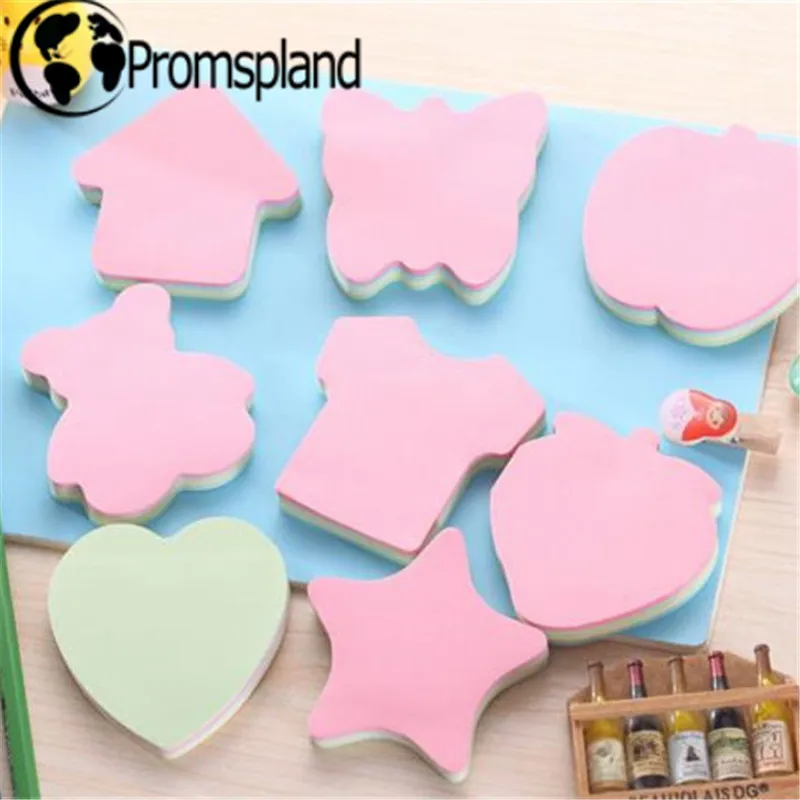 

100pcs Random Memos Stick Notes Self-Adhesive Memo House Butterfly Apple Heart Star Gifts For Kids Office School Supplies 7.5cm