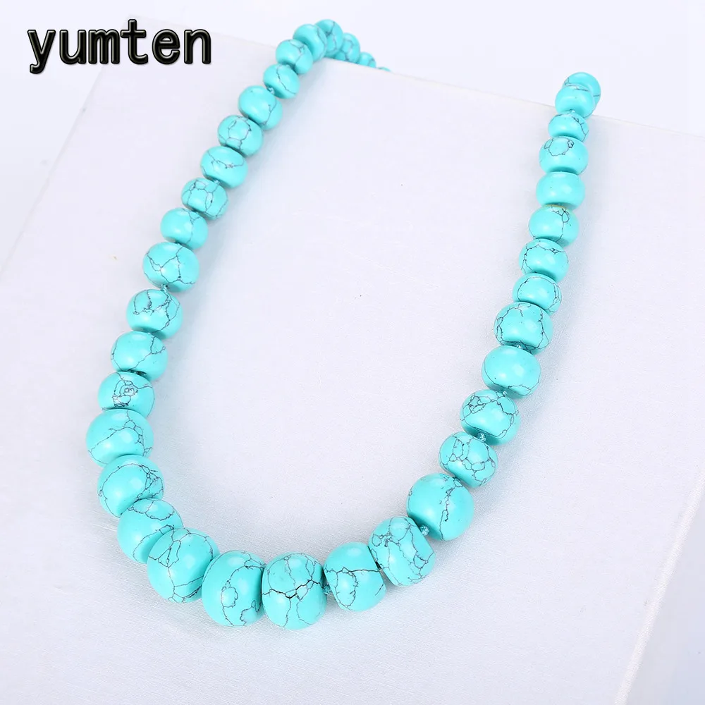 

Yumten Turquoise Necklace Power Natural Stone Statement Coin Rainbow Crystal Choker Charm Chain Reiki Men Women Yoga Jewelry Bag