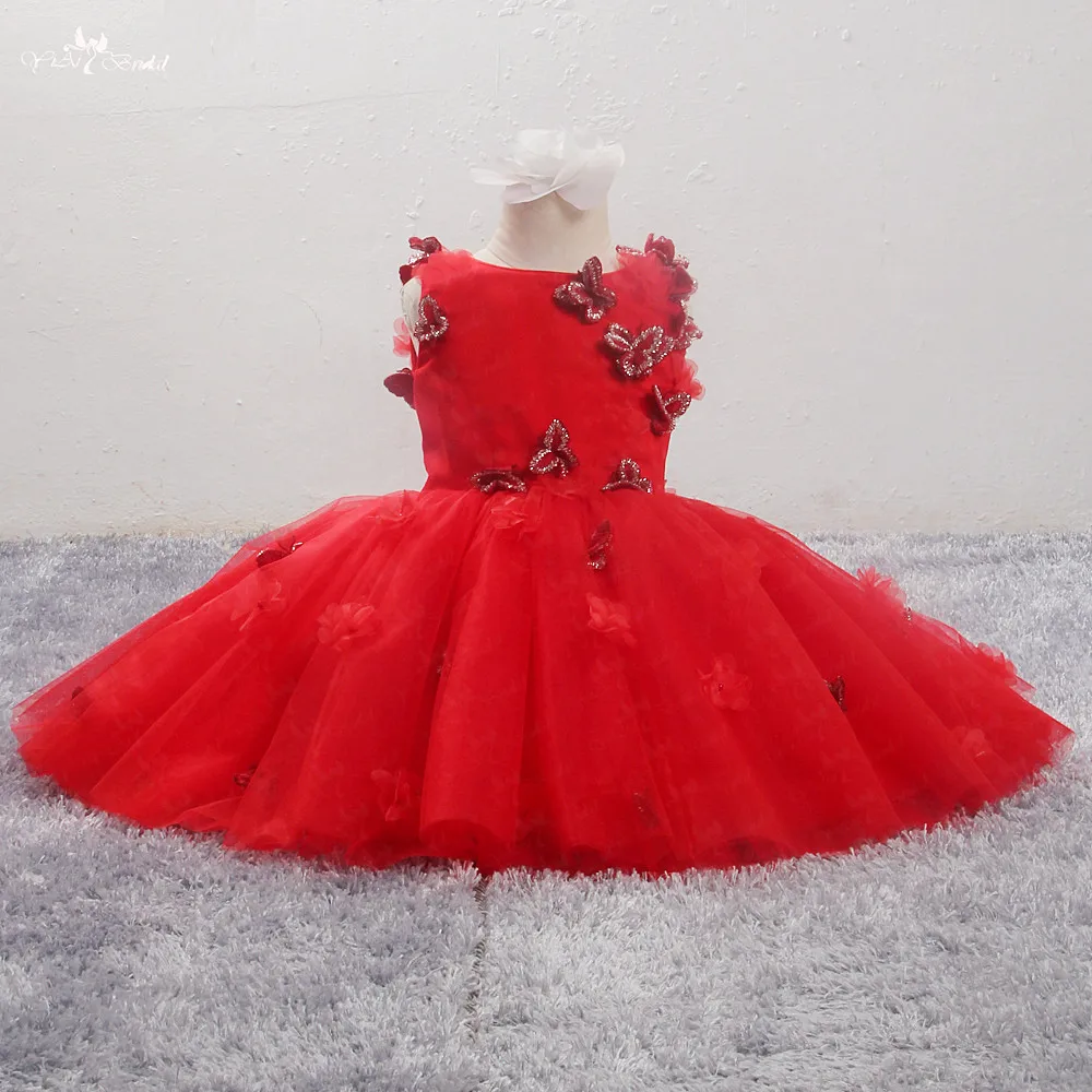 LZC033 Yiaibridal Роскошные Красные Платья с цветочным узором для девочек элегантное Пышное фатиновое платье с бусинами и бабочками