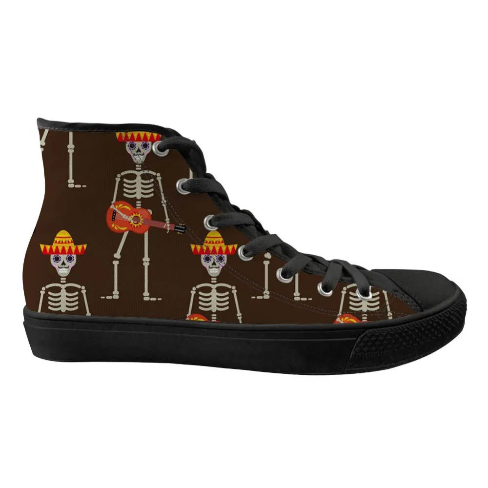 

High-top Men's Vulcanized Dancing Skeleton Print Shoes Printing Men's High To Help Casual Teen Boys Canvas Shoes