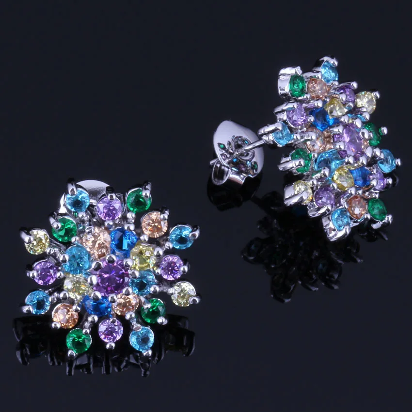

Glaring Snowflake Multigem Multicolor Yellow Cubic Zirconia 925 Sterling Silver Stud Earrings For Women V0851