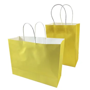 

10 Pcs/lot Festival Gift Kraft Bag Bright Yellow Shopping Bags DIY Multifunction Recyclable Paper Bag With Handles 2 Size
