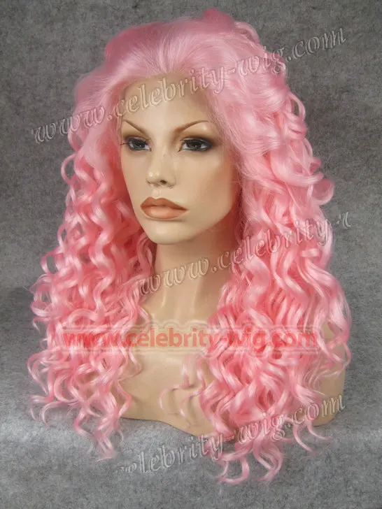 

N3-3100B Pink new  style wavy synthetic lace front afro wave pink queen wigs
