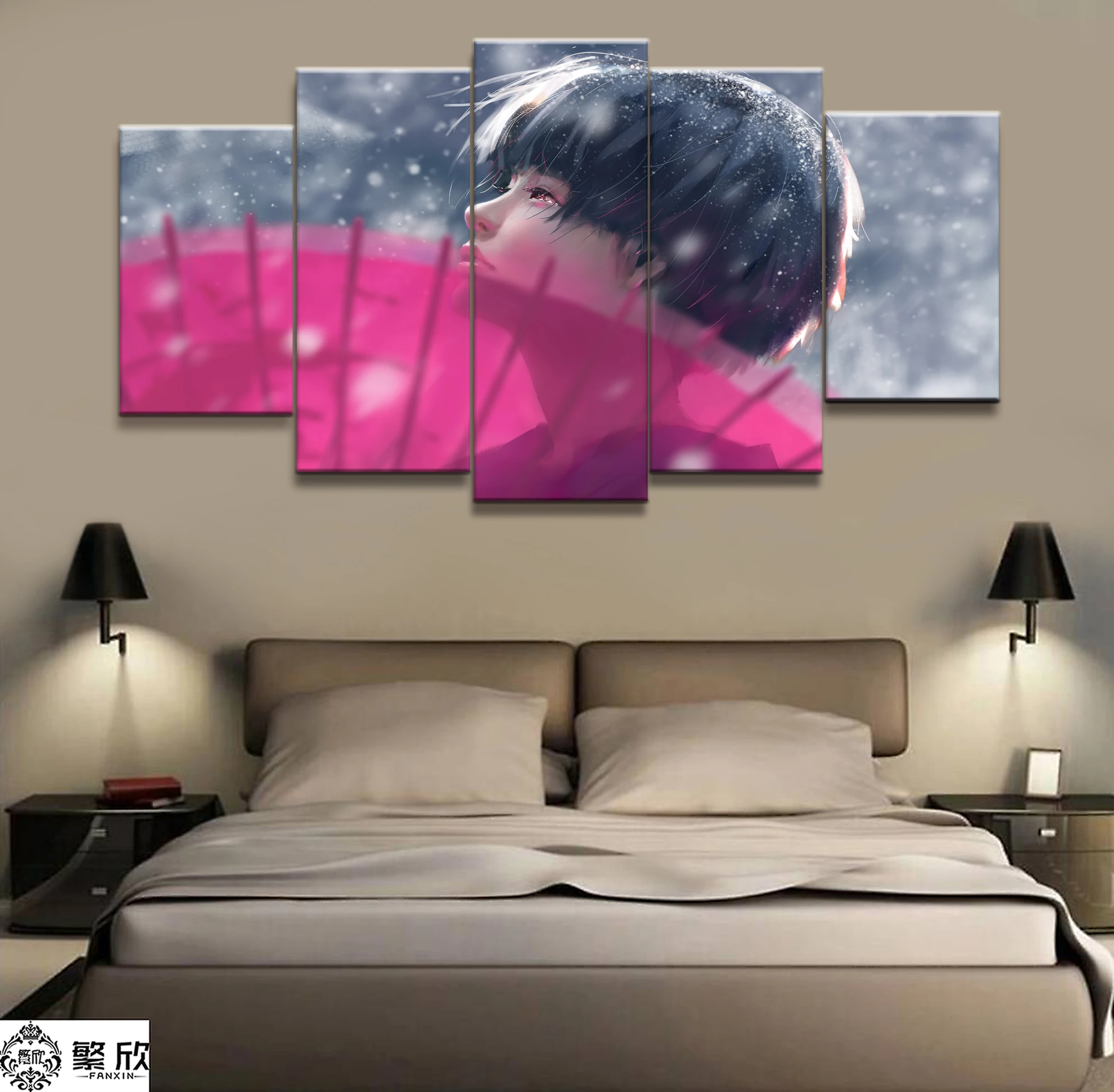 

Wall Art Poster Painting Modular Pictures Living Room Decorative Pictures Canvas Printed 5Panel WLOP Ghost Blade Anime Snow girl